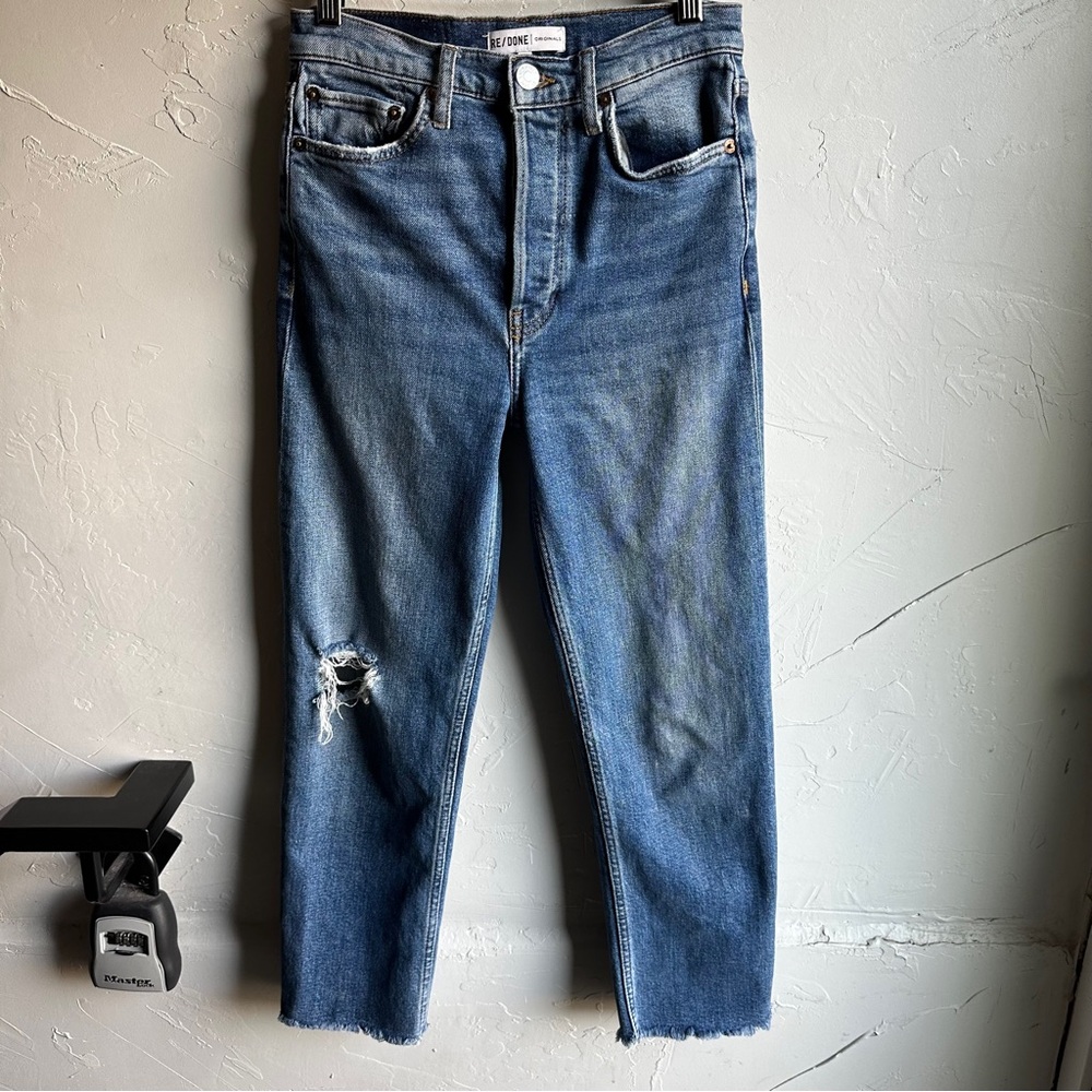 ReDone Ultra High Rise Stovepipe Distressed Vintage 70s Reclaimed Denim 20+ 26